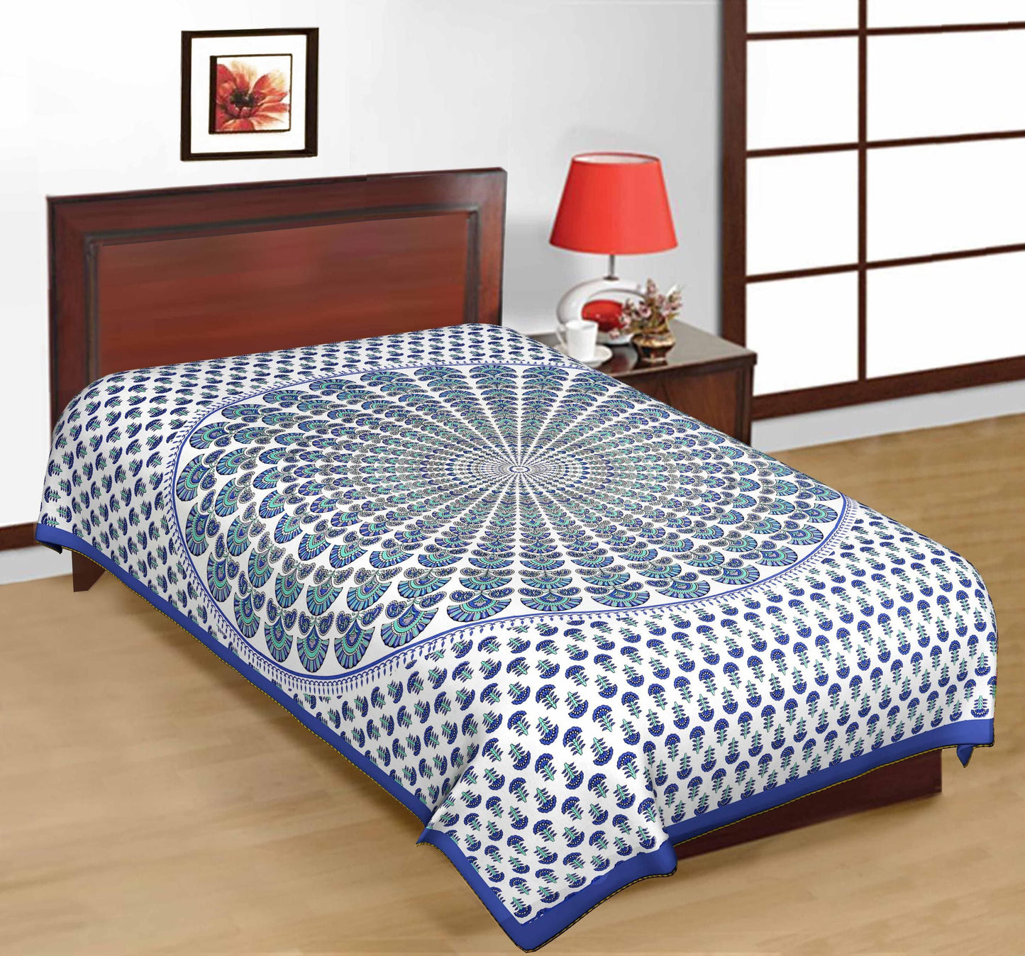 Cotton Single Bedsheet (Pack of 1, Red & Cream)