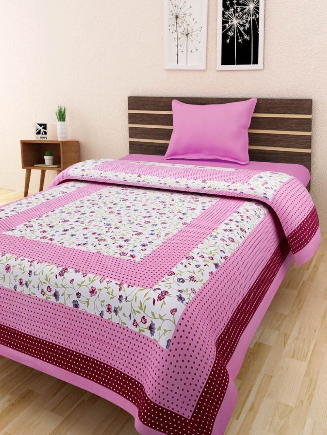 140 TC Cotton Single Printed Bedsheet (Pack of 1, Orenge)
