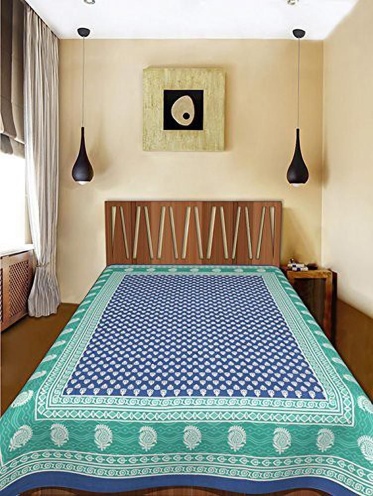 Cotton Single Floral Bedsheet (Pack of 1, Blue)