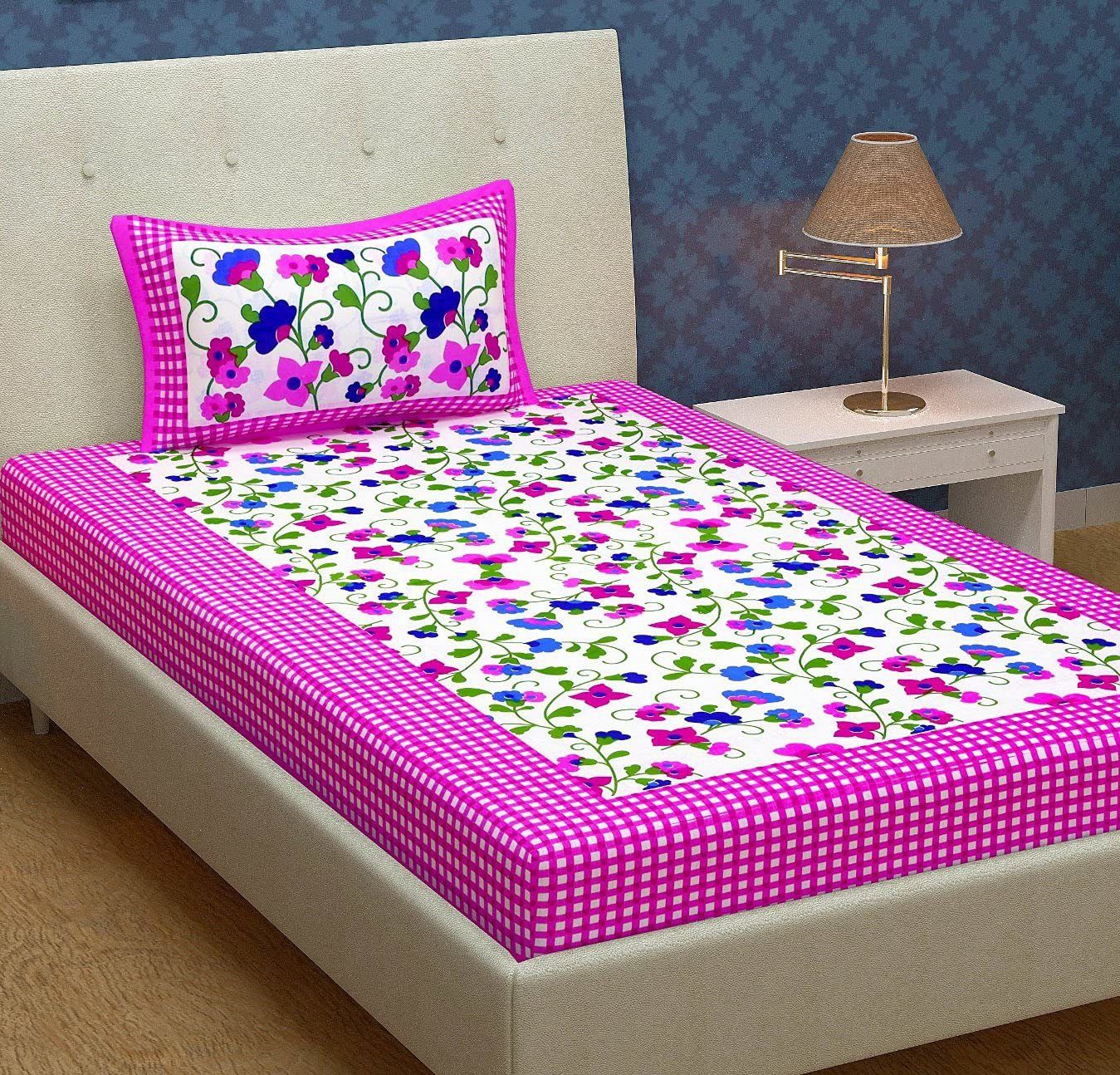 120 TC Cotton Single Printed Bedsheet (Pack of 1, Purple)