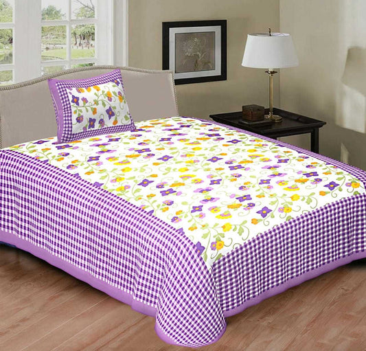 120 TC Cotton Single Printed Bedsheet (Pack of 1, Blue)