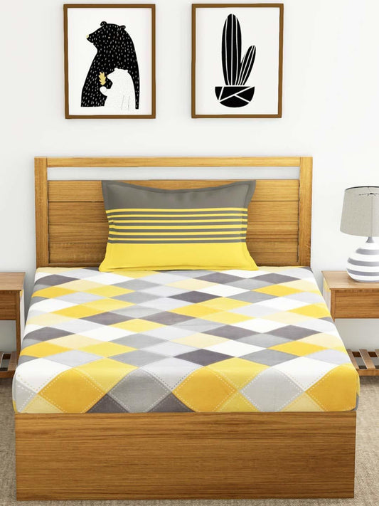 140 TC Cotton Single Printed Bedsheet (Pack of 1, Black & White)