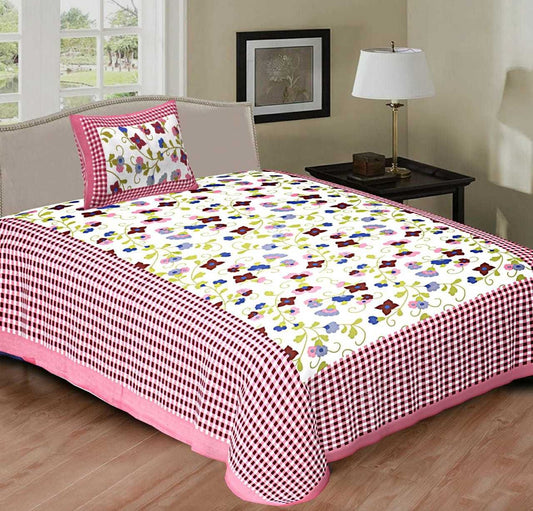 120 TC Cotton Single Printed Bedsheet (Pack of 1, Green)