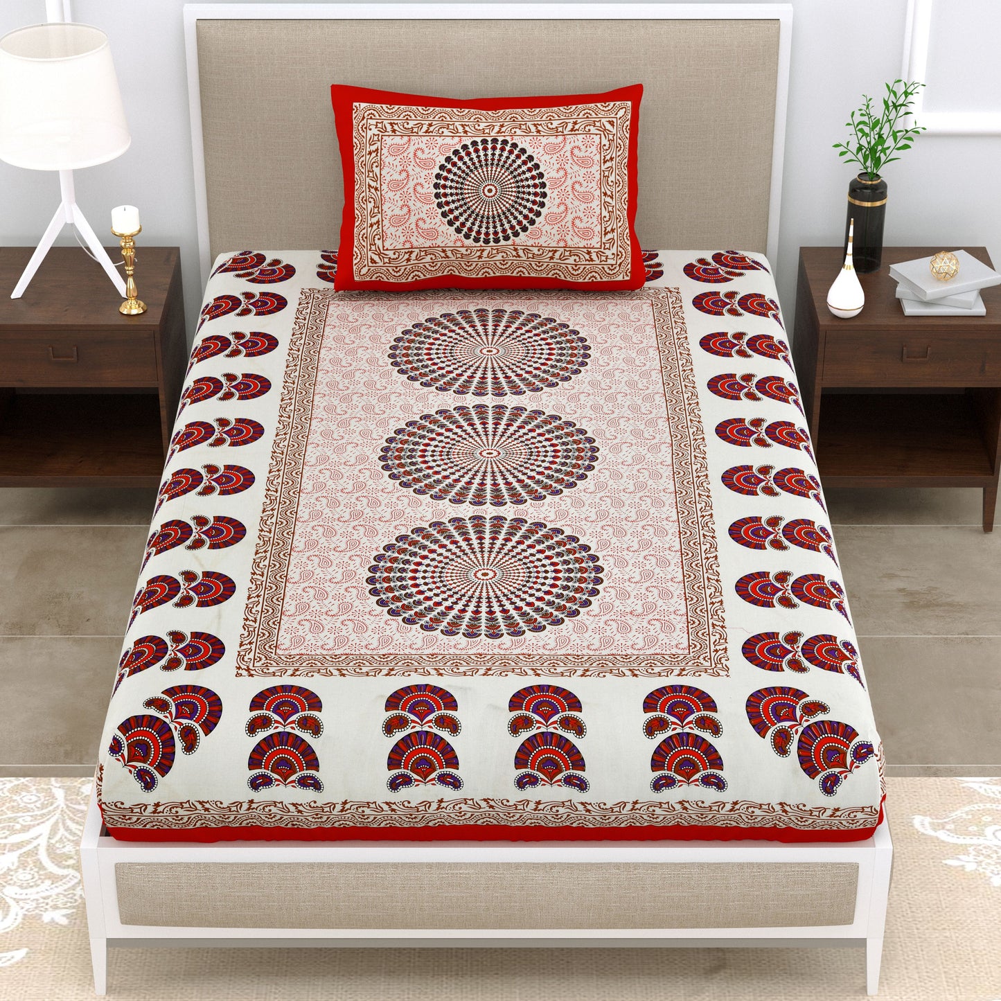 800 TC Cotton Single Printed Bedsheet (Pack of 1, Multicolor)