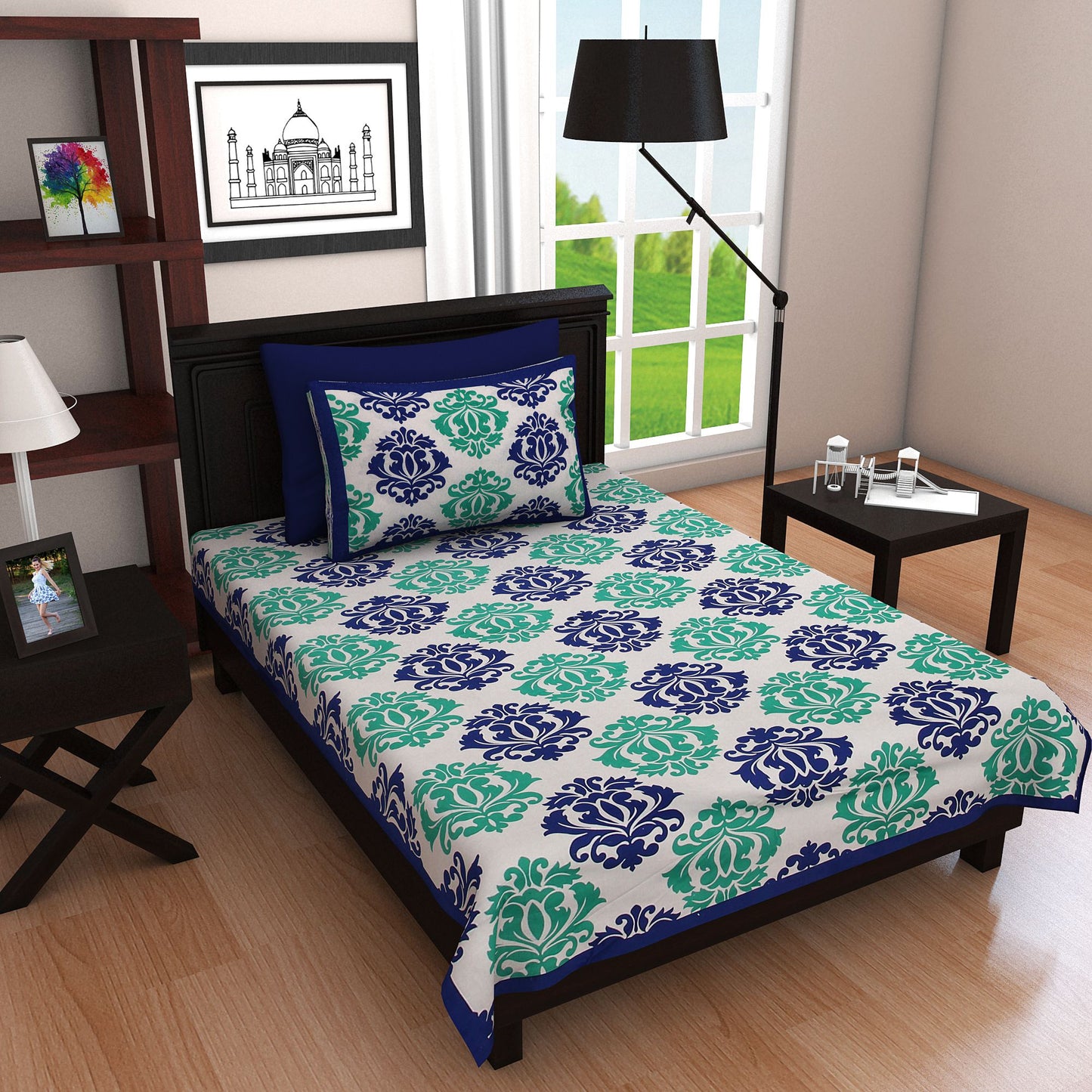 120 TC Cotton Single Printed Bedsheet (Pack of 1, Yellow)